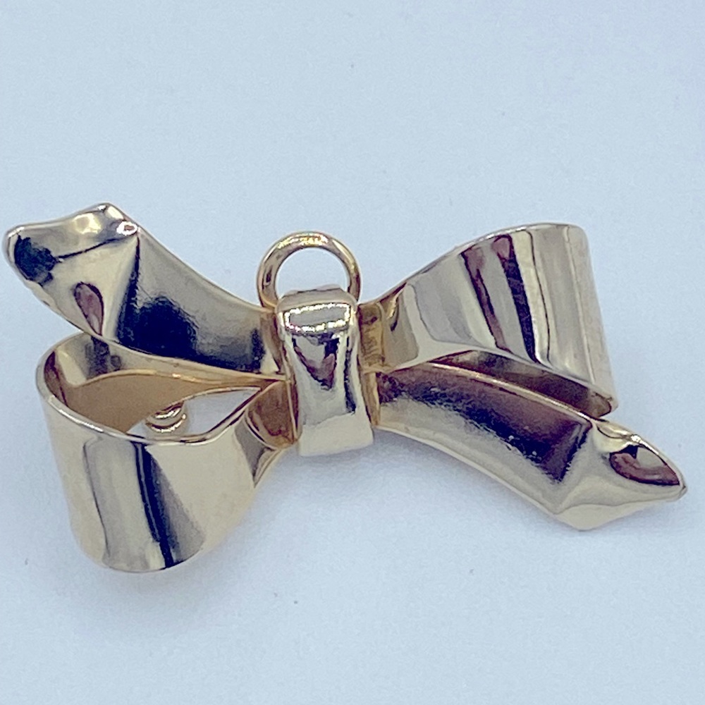Gold Tone Dainty Ribbon Bow Pin/ Pendant Small Measures 1 1/4” by 1/2”